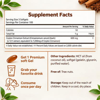 Ceylon Cinnamon 7200mg Equivalent with MCT Oil