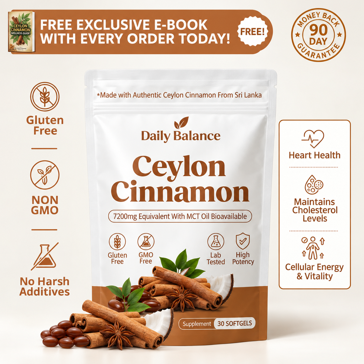 Ceylon Cinnamon 7200mg Equivalent with MCT Oil